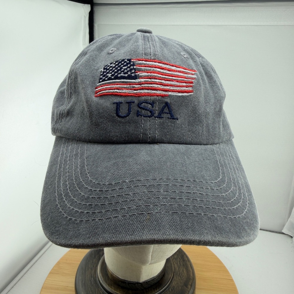 USA American Flag Baseball Cap Gray Faded Cotton Adjustable Dad Hat Mens Womens